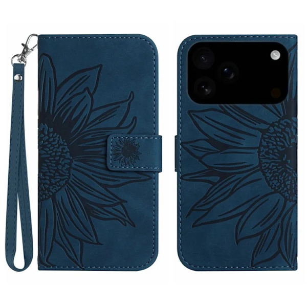 iPhone 17 Pro Max Konstläder Plånboksfodral Sunflower Imprint - Blå Blå