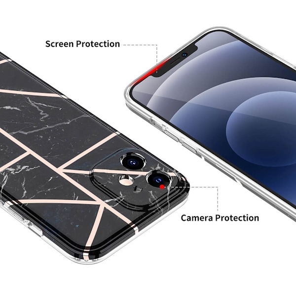 BOOM - Grid cover til iPhone 12 Mini - Sort Marmor Black