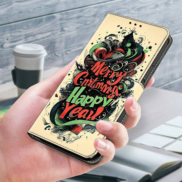 Plånboksfodral för Samsung Galaxy S26 Plus Fällbart Ställ Julgraffiti Mörkgrön