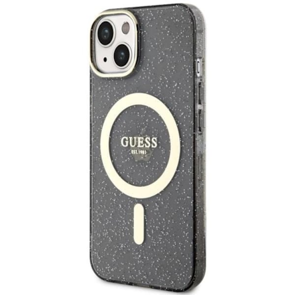 Guess iPhone 14 Mobilskal MagSafe Glitter Guld - Musta Black