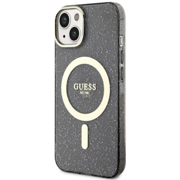 Guess iPhone 14 Mobilskal MagSafe Glitter Guld - Sort Black