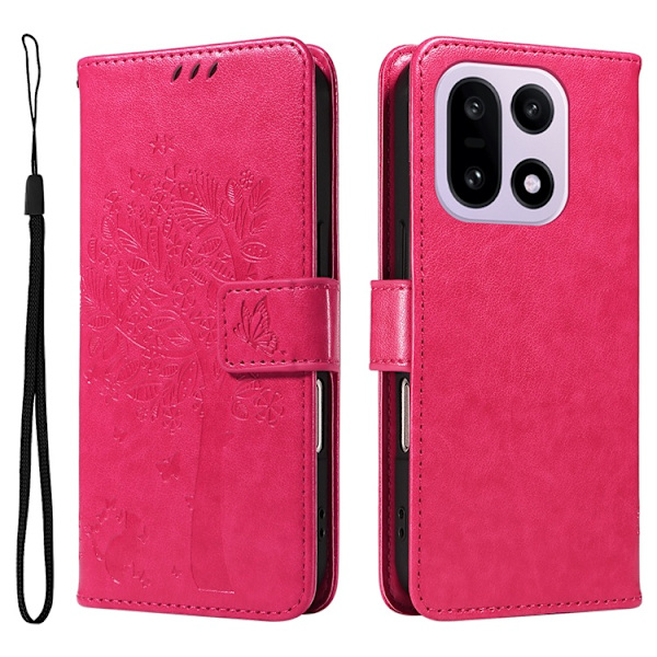 OnePlus 15 5G Plånboksfodral Cat Tree Pattern Konstläder Rosa
