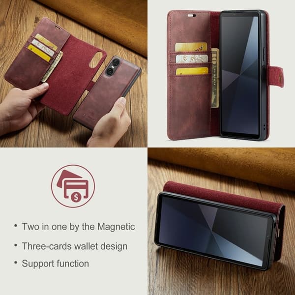 DG.MING Sony Xperia 10 VI Plånboksfodral Äkta läder 2-in-1 Röd