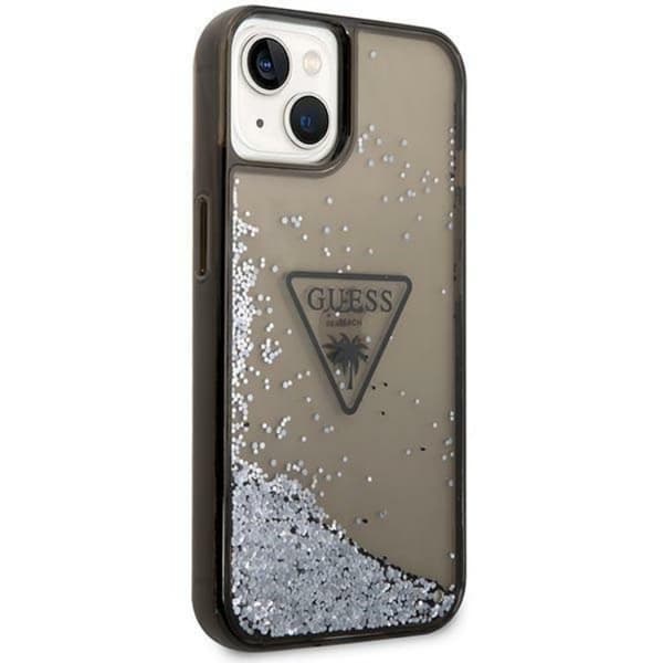 GUESS iPhone 14 Plus Skal Liquid Glitter Palm Collection - Sort Black