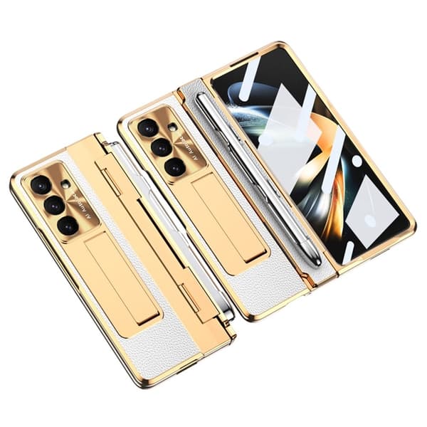 Mobilskal till Galaxy Z Fold7 Kickstand med Stylus - Guld / Vit Vit