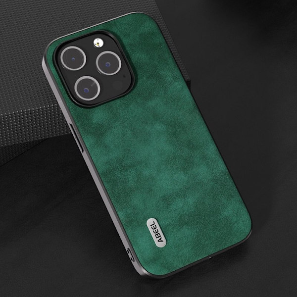 ABEEL Mobilskal till iPhone 15 Pro Texturerad PU Läder Grön