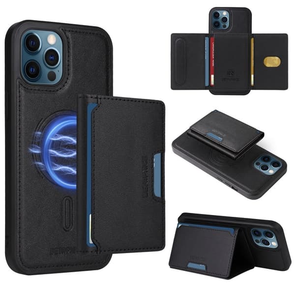 BETOPNICE iPhone 12 Pro Max Plånboksfodral Konstläder - Svart