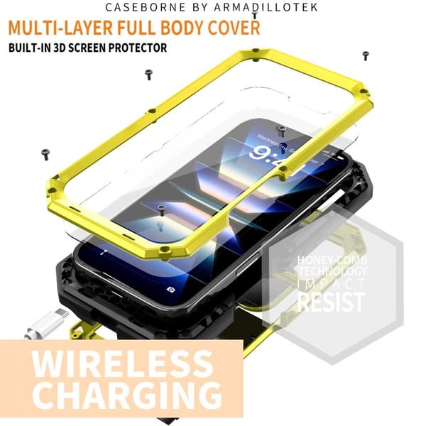 R-JUST Mobilskal till iPhone 16 Plus Kickstand Silikon+Metal+PC Gult