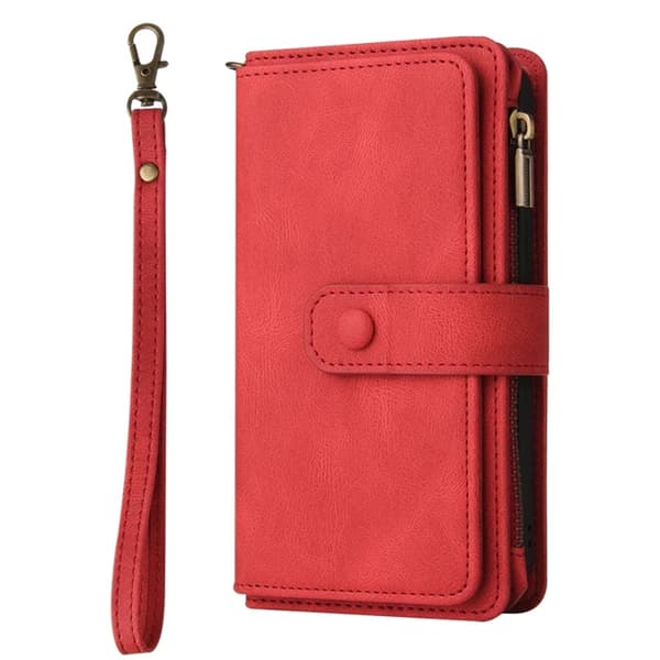 iPhone 17 Air Konstläder Plånboksfodral Zipper Rem Röd