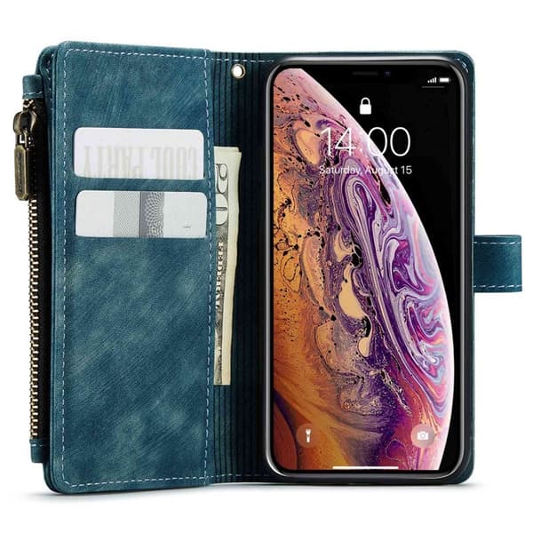CASEME C30 Plånboksfodral för iPhone X/XS med rem, blå Konstläder