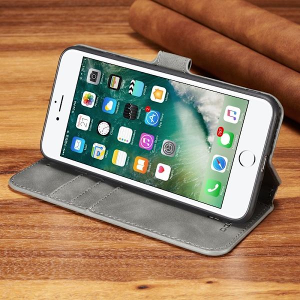 DG.MING Plånboksfodral Konstläder för iPhone 8 Plus - Grå