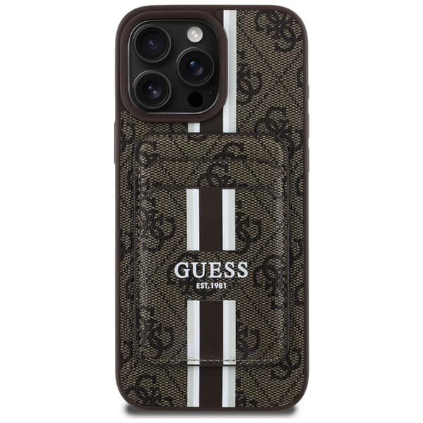 Guess telefontaske til iPhone 16 Pro Max Magsafe kortholder striber Brun