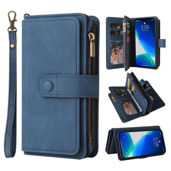 iPhone 14 Pro -lompakkokotelo KT Zipper - Sininen Blå