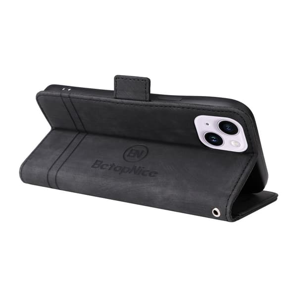 BETOPNICE 001 iPhone 15 Plus Plånboksfodral i Konstläder - Svart