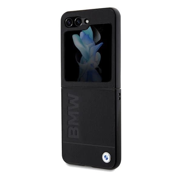 BMW Galaxy Z Flip 5 Mobilskal Læder Hot Stamp - Sort Black