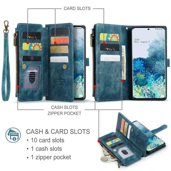 CASEME Konstläder Plånboksfodral för Samsung Galaxy S20 Plus - Blå