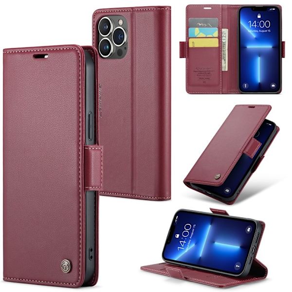 CASEME Plånboksfodral Konstläder för iPhone 13 Pro Max - Röd