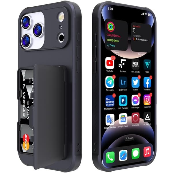 Mobilskal till iPhone 17 Pro Max Korthållare Mirror Kickstand Svart