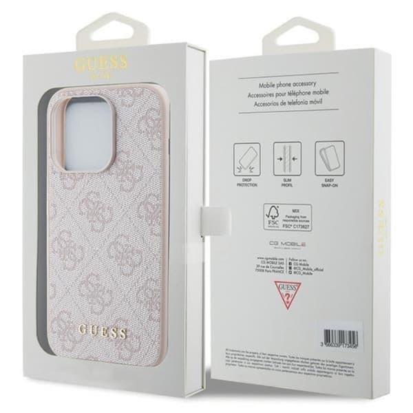 Guess iPhone 15 Pro Mobilskal 4G Metal Gold Logo - Rosa Rosa