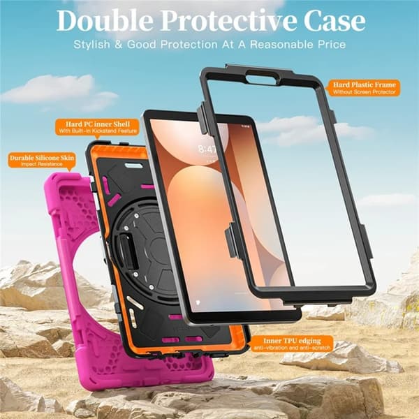 Mobilskal till Galaxy Tab A11 Kickstand Silikon Axelrem Rosa