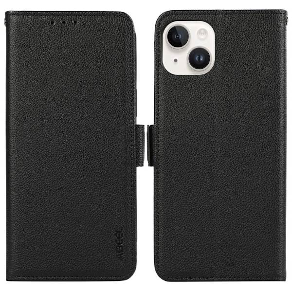 ABEEL iPhone 15 Plus Plånboksfodral Konstläder RFID-Skydd Svart