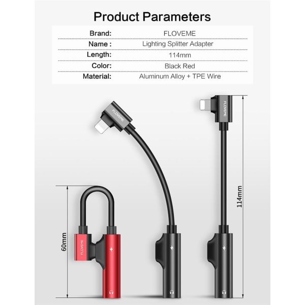 Floveme Oplad og lyt til musik samt Adapter til X/XS/XSMAX/XR Black