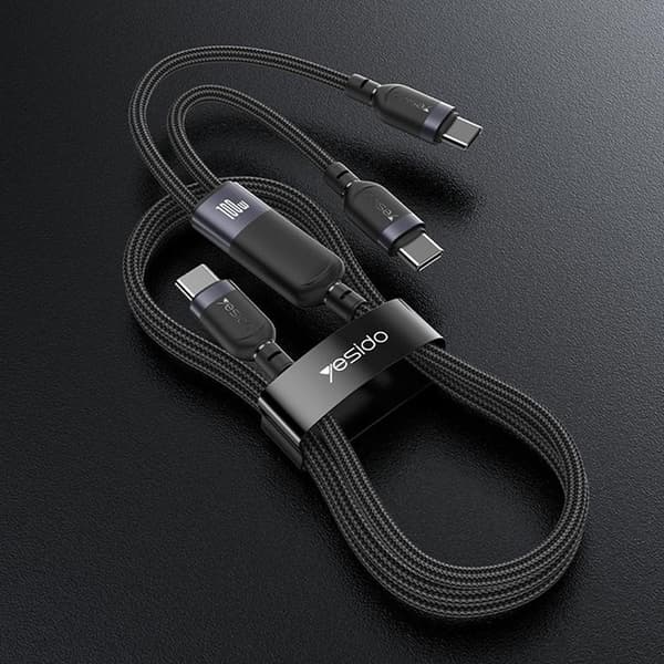 YESIDO 2in1 USB-C - 2x USB-C 100W Kabel 1.2m PD CA92 - Svart Svart