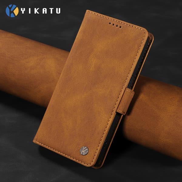 YIKATU OnePlus 15 5G Konstläder Plånboksfodral Skin-touch Feeling Brun