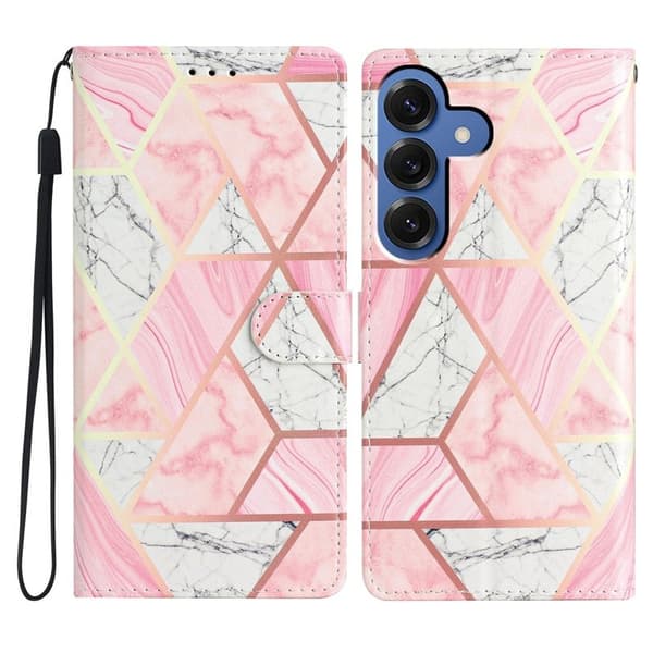 Samsung Galaxy S26 Plus Plånboksfodral Konstläder Mönstertryck Ställ Rosa Marmor