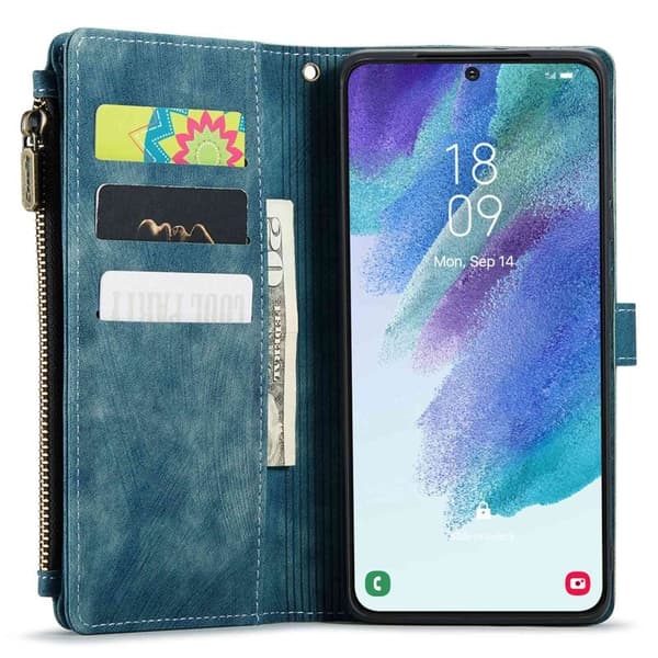 CASEME Konstläder Plånboksfodral för Samsung Galaxy S21 FE 5G - Blå