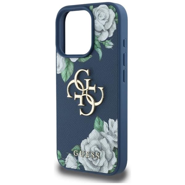 Guess Mobilskal till iPhone 16 Pro Grained Roses Big 4G logo - Blå