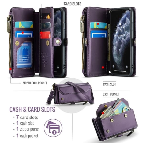 CASEME Plånboksfodral Konstläder för iPhone 11 Pro med kortfack - Lila