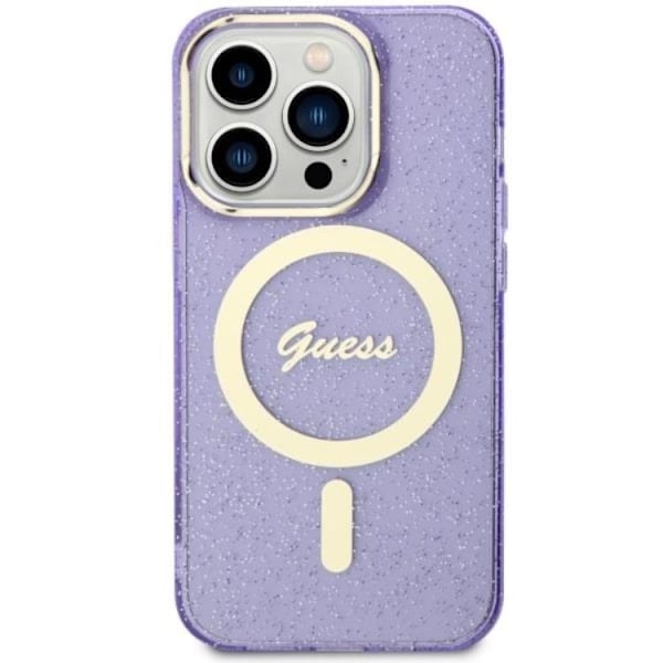Guess iPhone 14 Pro Mobilskal MagSafe Glitter Guld - Lila