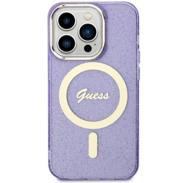 Guess iPhone 14 Pro Mobilskal MagSafe Glitter Guld - Lilla Lila