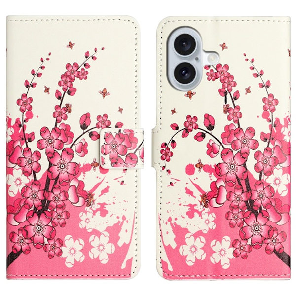iPhone 17 Konstläder Plånboksfodral Pattern Print - Plum Blossom Rosa