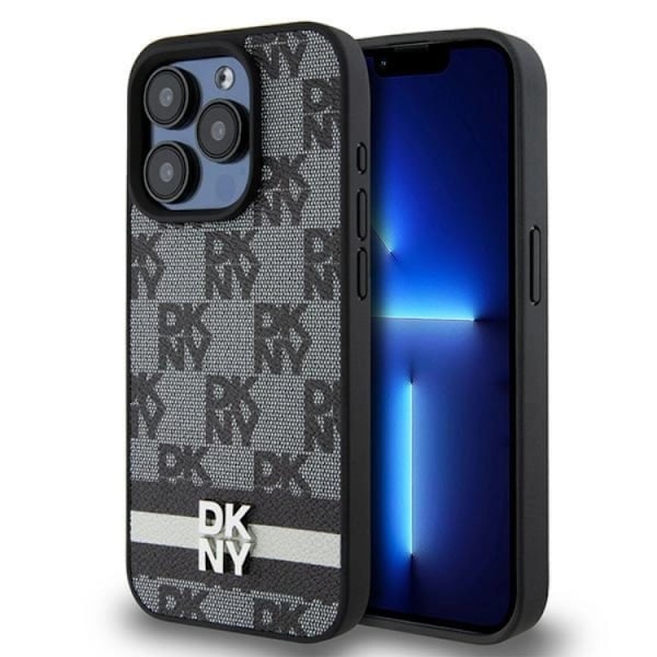 DKNY iPhone 15 Pro Max Mobilskal Läder Checkered Mono Pattern Svart