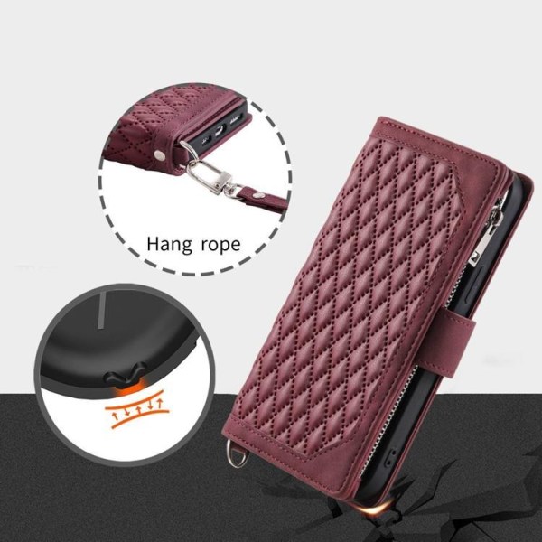 Galaxy A33 5G Wallet Case Rhombus Grid - viininpunainen