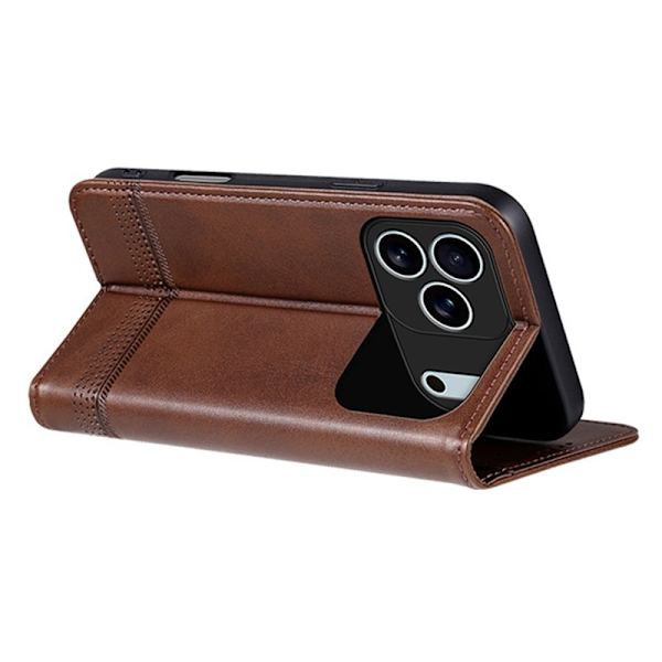 AZNS iPhone 17 Pro Max Plånboksfodral Konstläder - Brun