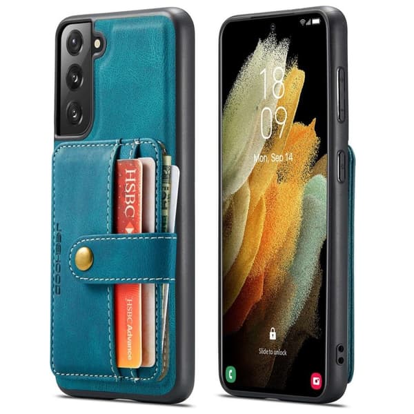 JEEHOOD Detachable Konstläder Plånboksfodral Samsung Galaxy S21 4G/5G Blå