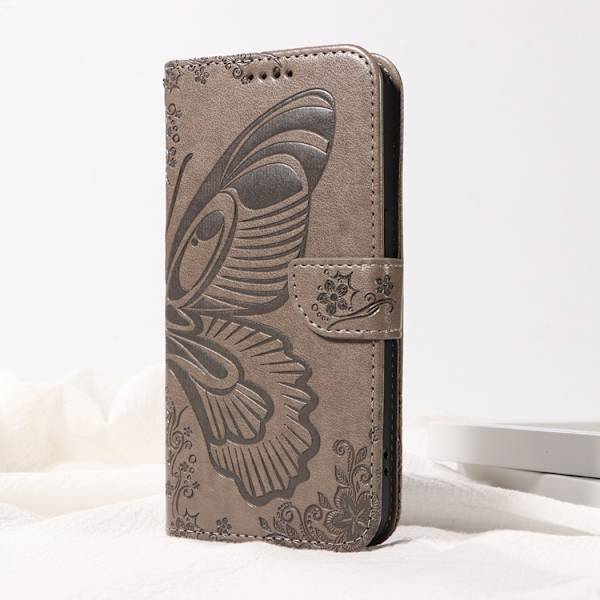 OnePlus 15 Plånboksfodral Butterfly Pattern Konstläder Grå