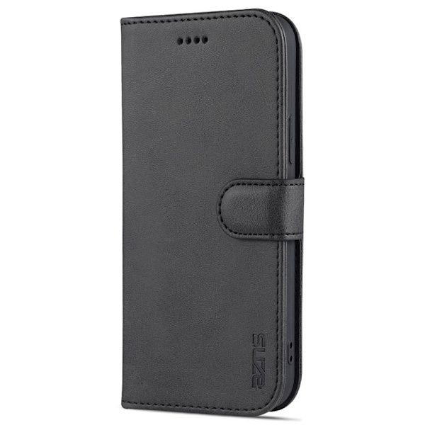 AZNS iPhone 15 Plus Plånboksfodral Ställ Konstläder - Svart