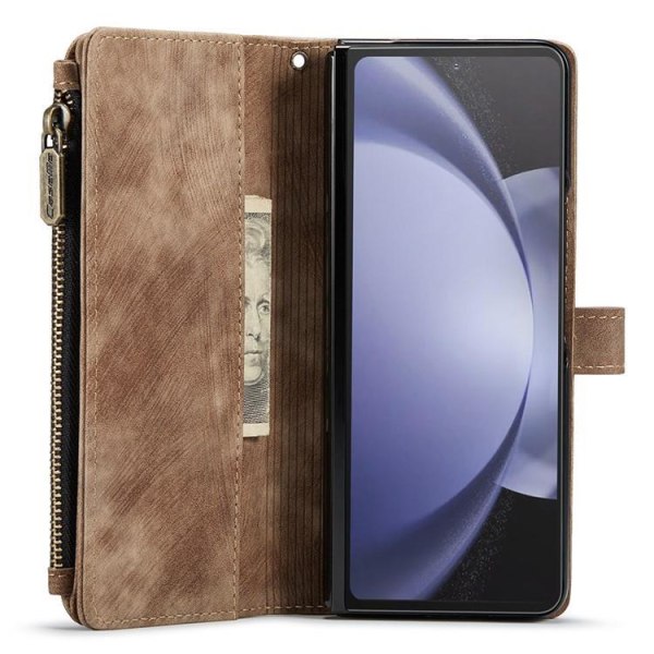 CASEME Galaxy Z Fold 5 lompakkokotelo C30 vetoketju - ruskea