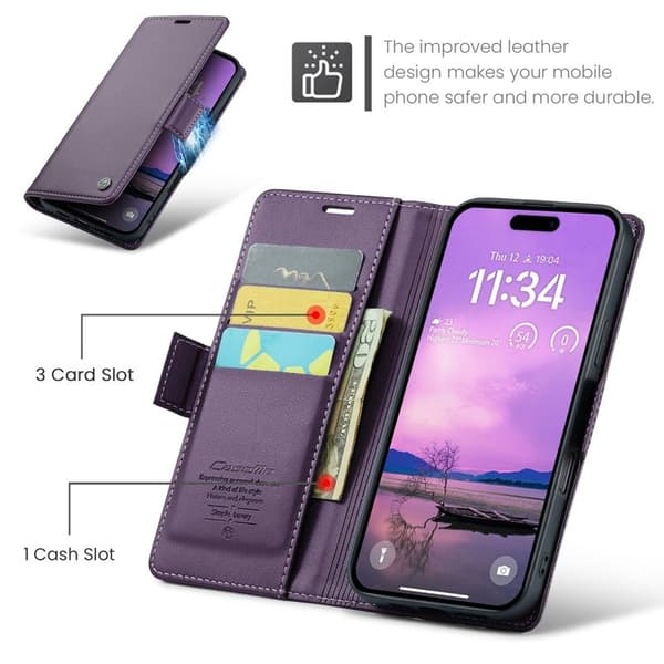 CASEME iPhone 16 Plånboksfodral Konstläder RFID-Skydd Lila