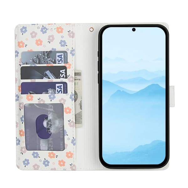 Samsung Galaxy S26 Plus Plånboksfodral Rhombic Blommönster Konstläder - Vit
