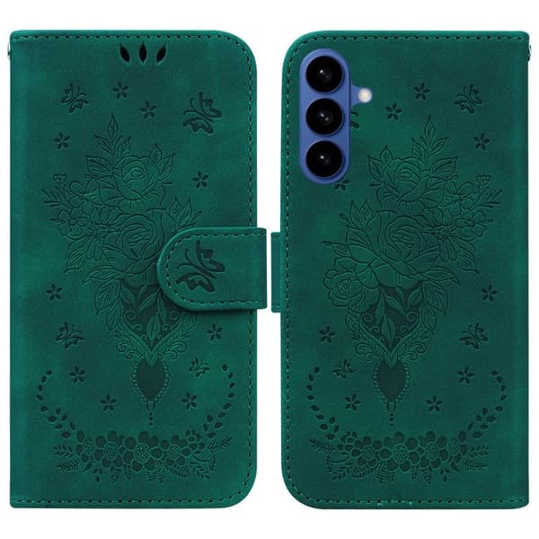 Samsung Galaxy S26 / S26 Pro Plånboksfodral Konstläder Butterfly Blomma - Grön