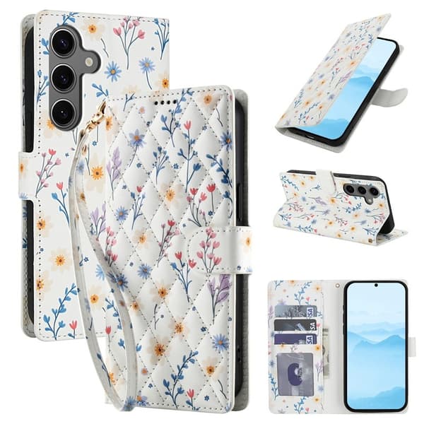 Samsung Galaxy S26 Plus Plånboksfodral Rhombic Blommönster Konstläder - A2