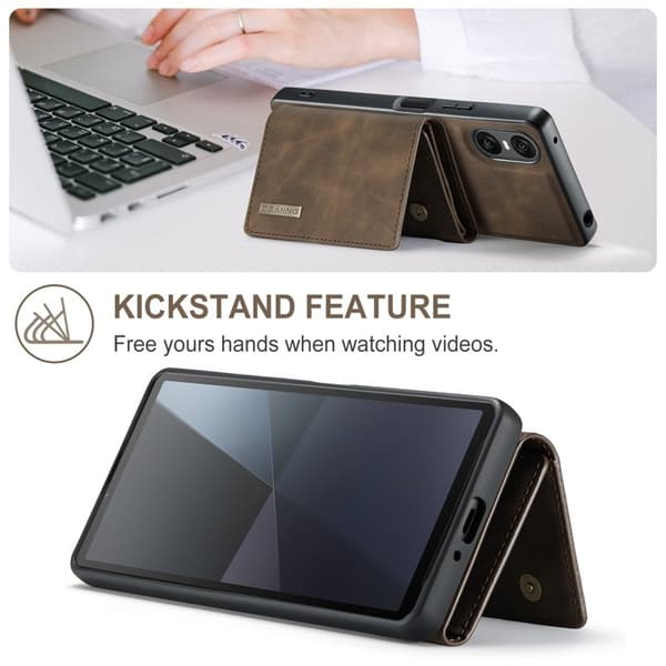 DG.MING Sony Xperia 10 VI Kickstand Konstläder Plånboksfodral Brun