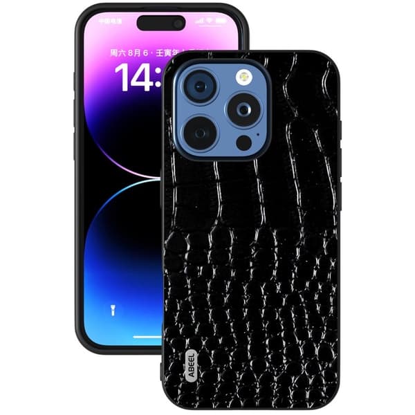 ABEEL Mobilskal till iPhone 16 Pro Äkta Läder Krokodiltextur - Svart