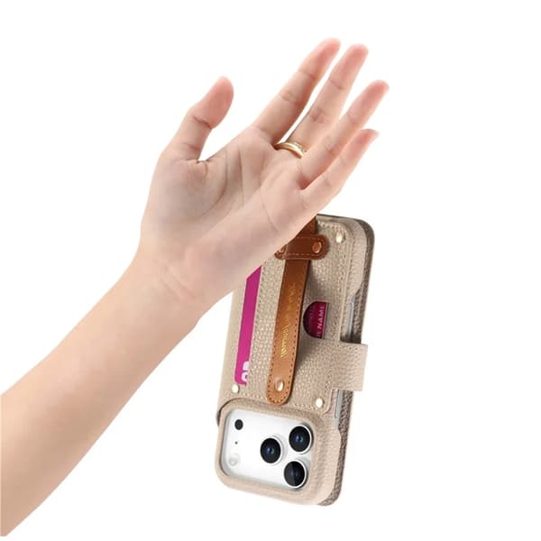 iPhone 17 Pro Konstläder Plånboksfodral RFID-Skydd Zipper - Beige Beige
