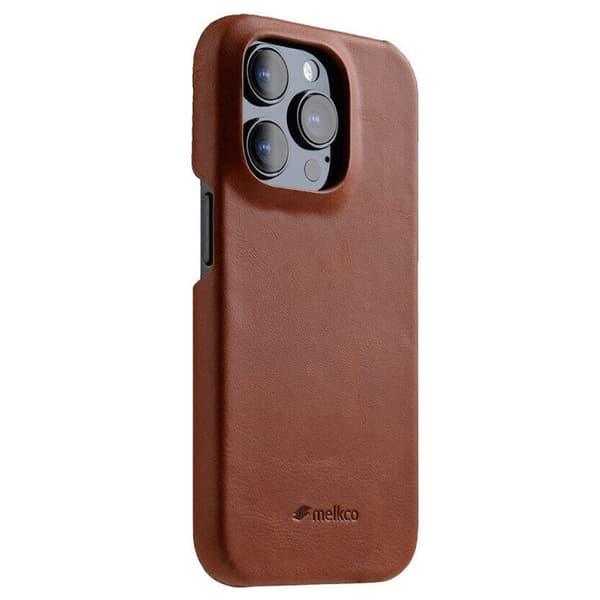 MELKCO Mobilskal till iPhone 15 Pro Max Vaxad Äkta Läder + PC - Brun